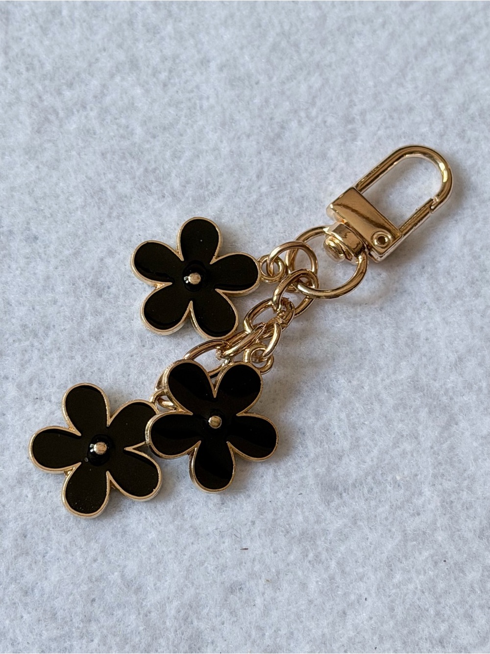Gold-Tone Black Flower Bag Charm Keychain